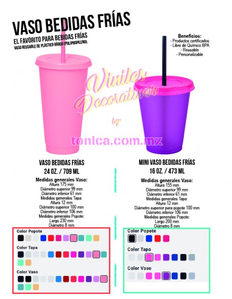 Vaso reusable para bebidas frías personalizado con vinil